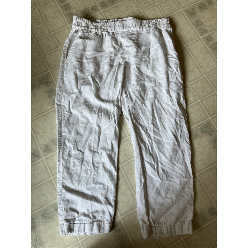 White Linen‎ Wide Leg Capris Medium Loose Euro Summer Lagenlook Preppy Old Money